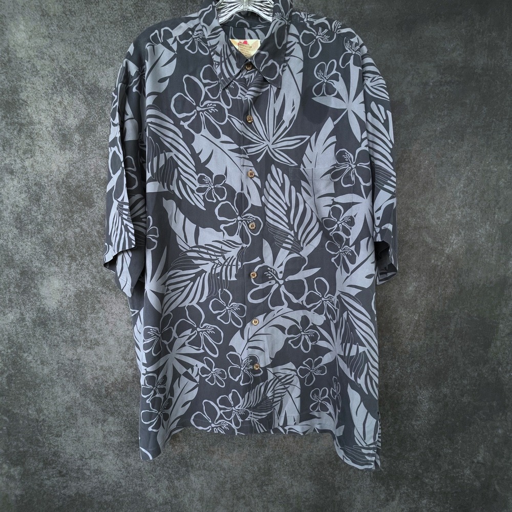 Hilo Hattie Mens 100% Silk Aloha Hawaiian Shirt Blue Tropical Large Resortwear